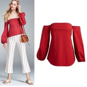 Theory Red Over the Shoulder Blouse